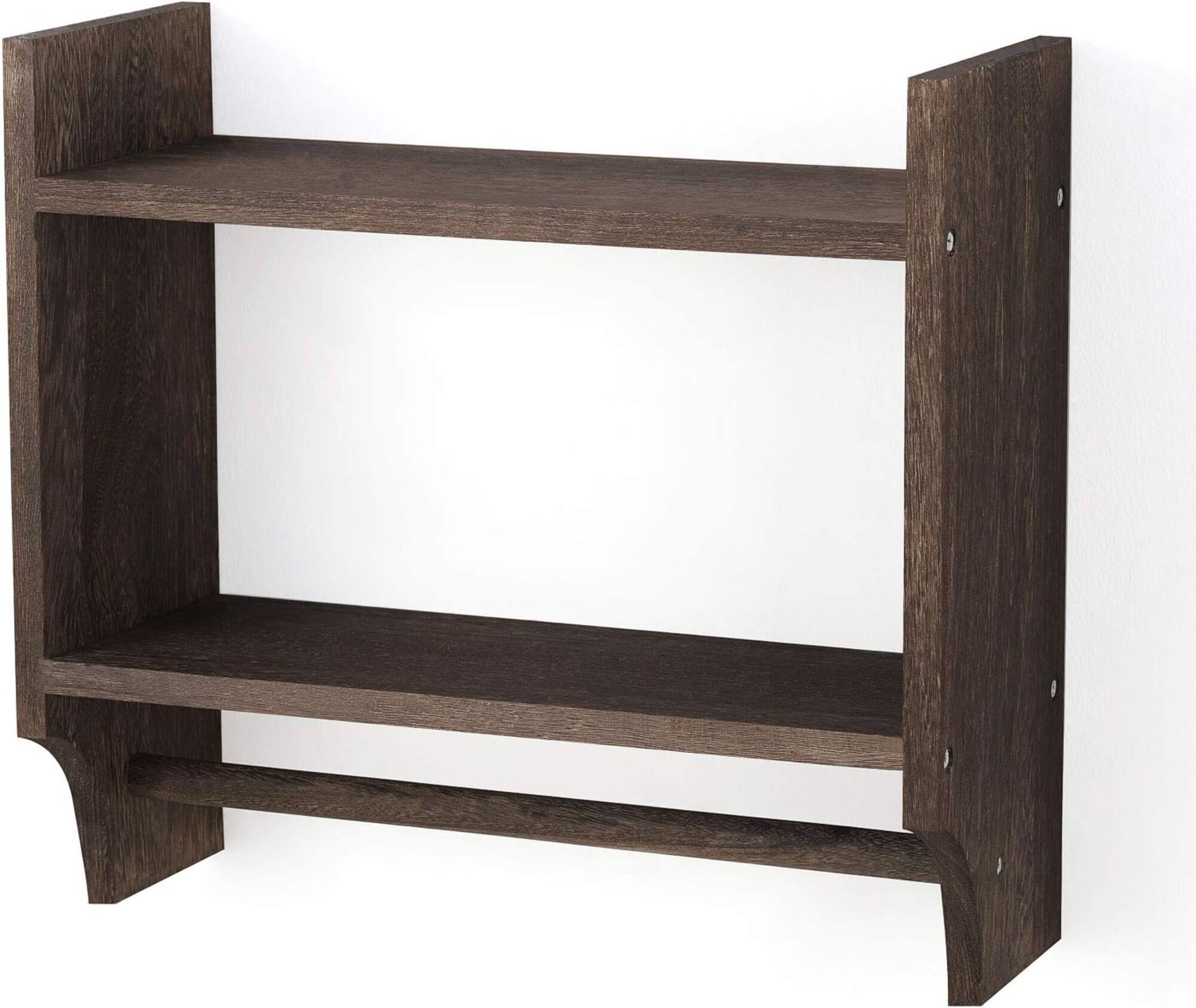 2-Tier Wood Wall Mounted Bathroom Shelf with Towel Rack